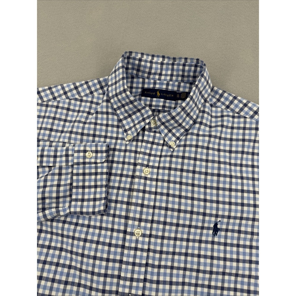 Ralph Lauren Oxford Long Sleeve Button Down Mens XL Blue Plaid Preppy Casual